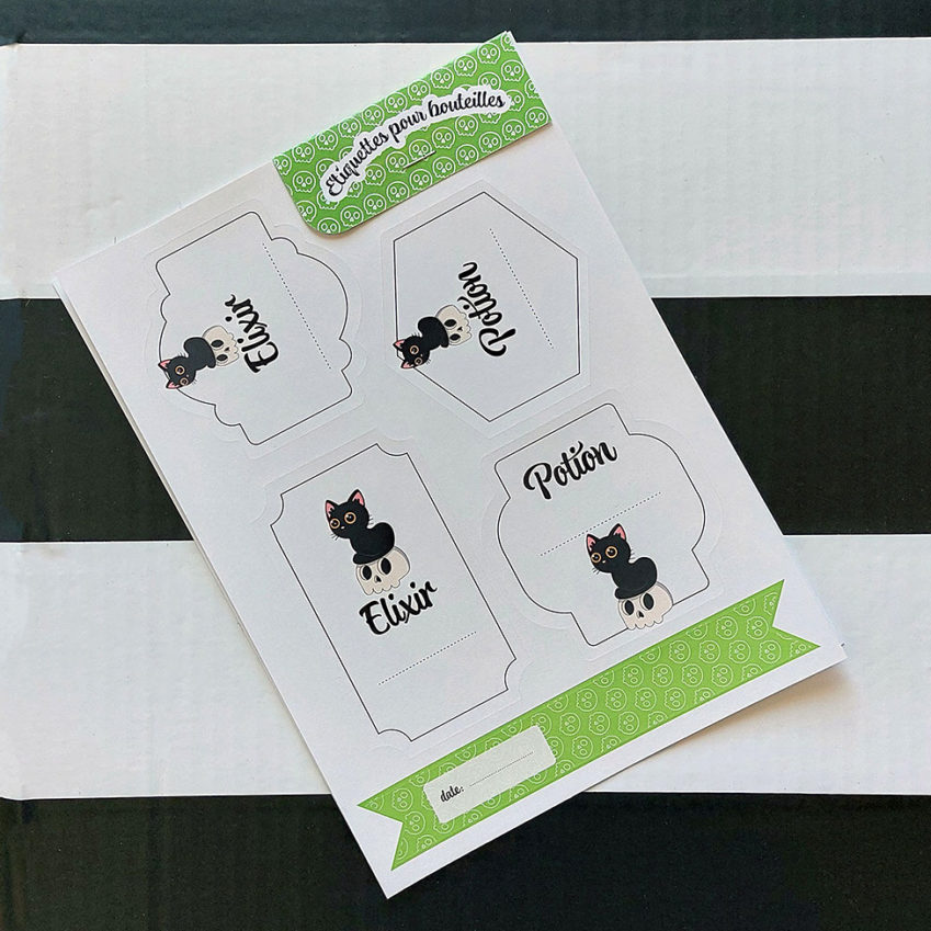 Étiquettes pour bouteilles : Chat noir