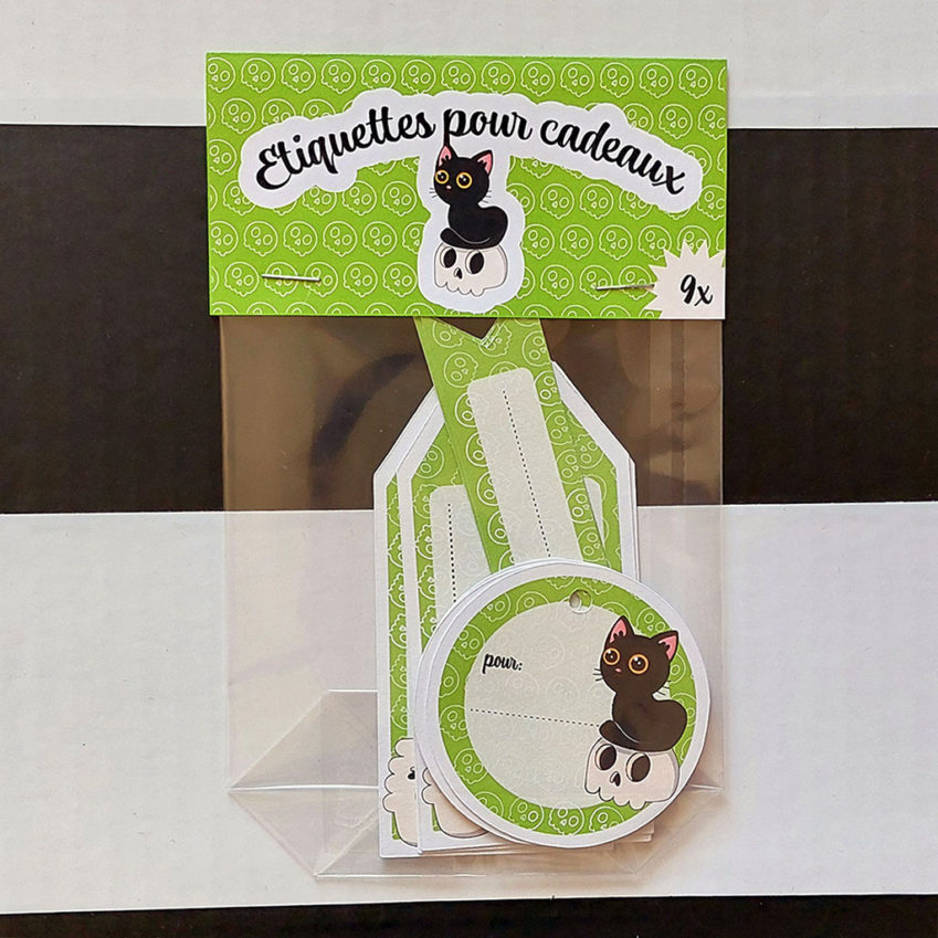 Étiquettes pour cadeaux : Chat noir